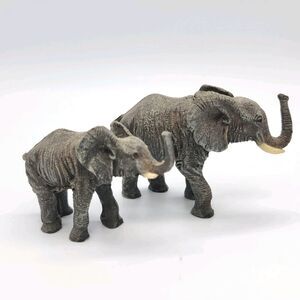 Vtg 2 Small Resin Elephant Figurine Trunk Up Lucky Home Decor